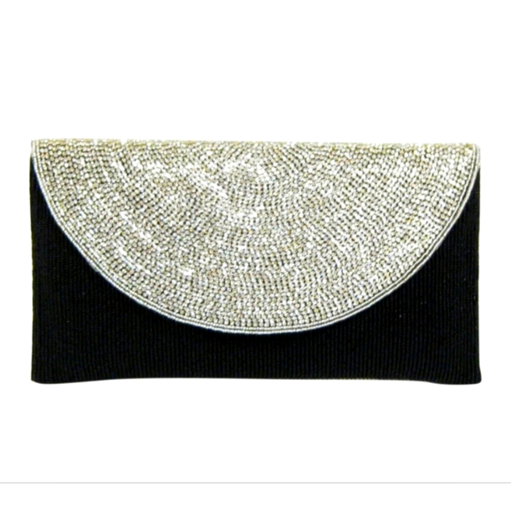 Black Beaded Clutch with Crystal flap